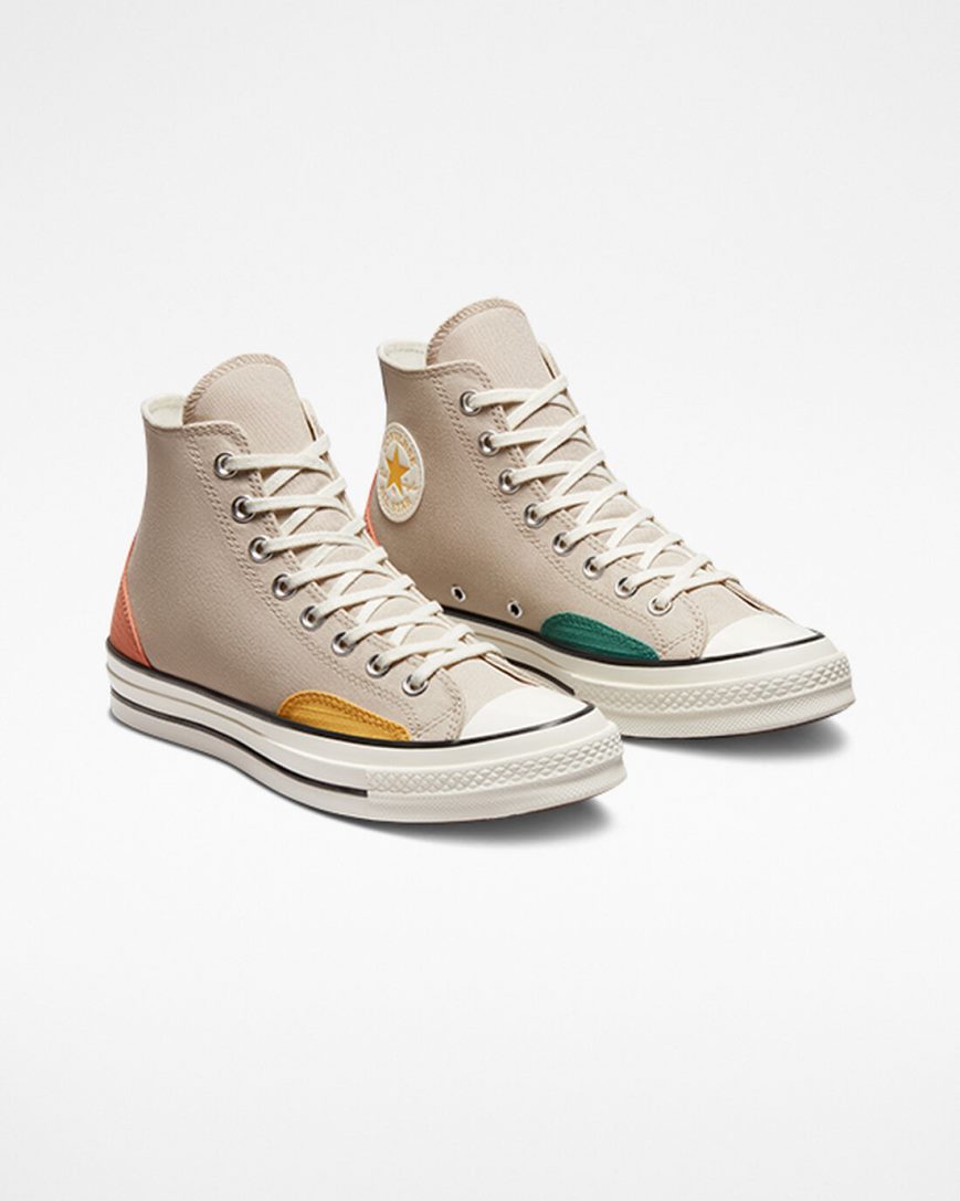 Tenisi Inalti Dama Converse Chuck 70 Color Block Bej Verzi Portocalii | RO EN13XI796